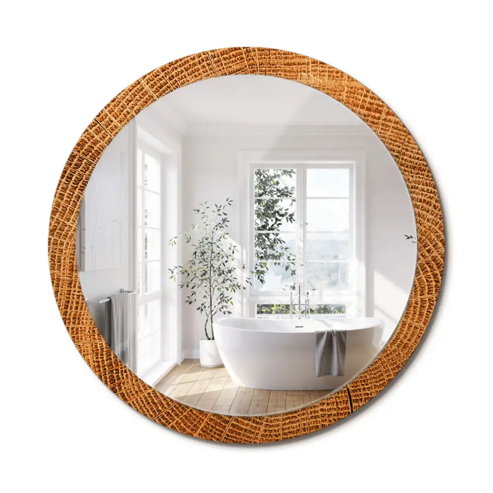Miroir rond cadre avec impression bois de chêne