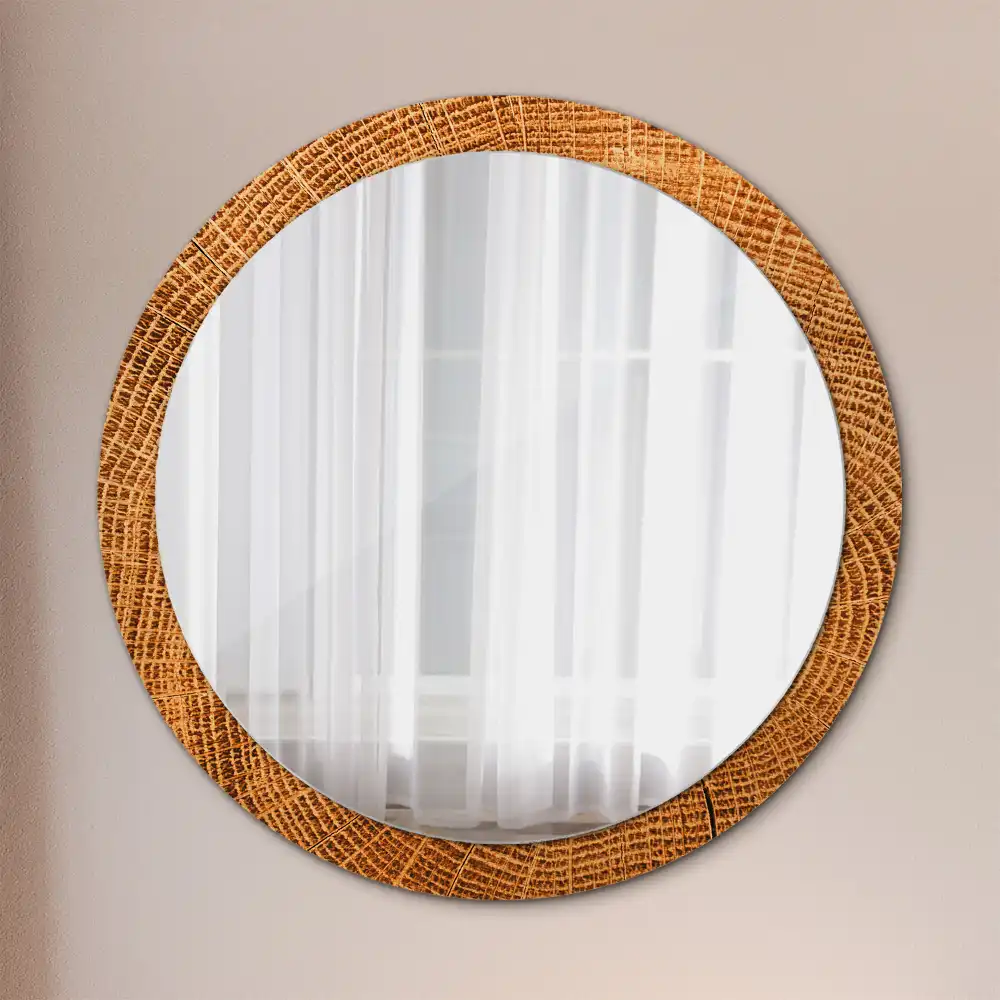 Miroir rond cadre avec impression bois de chêne