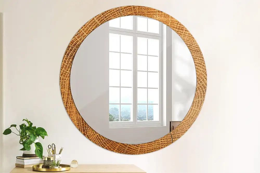 Miroir rond cadre avec impression bois de chêne