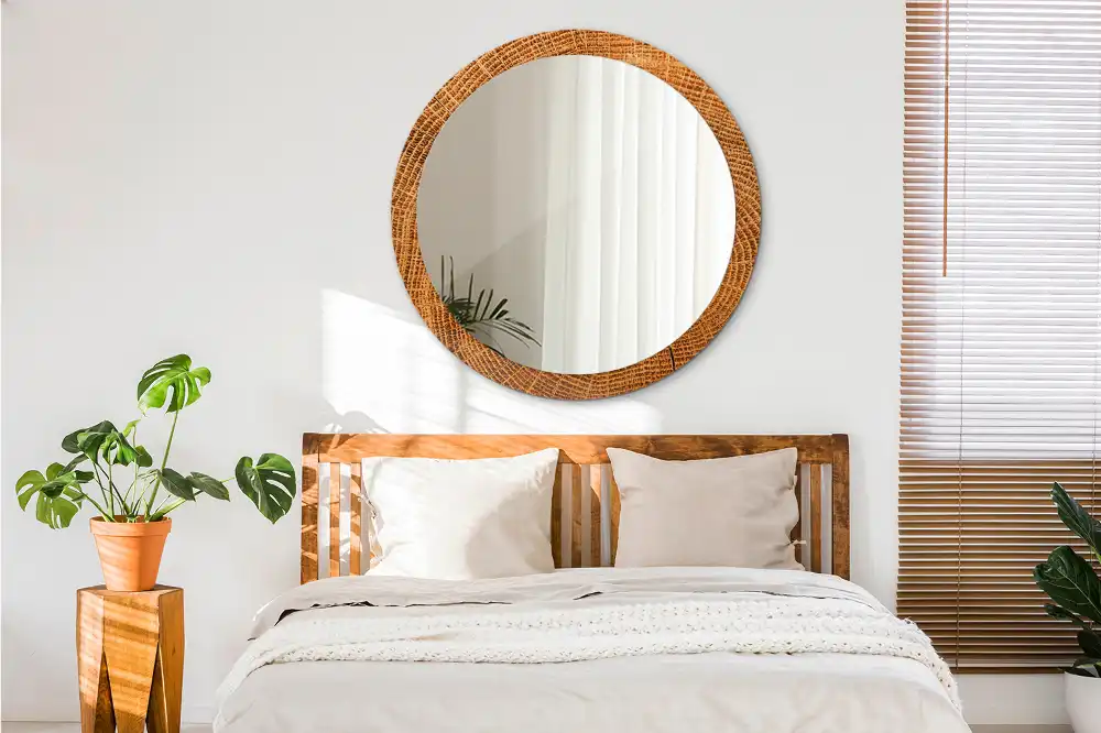 Miroir rond cadre avec impression bois de chêne