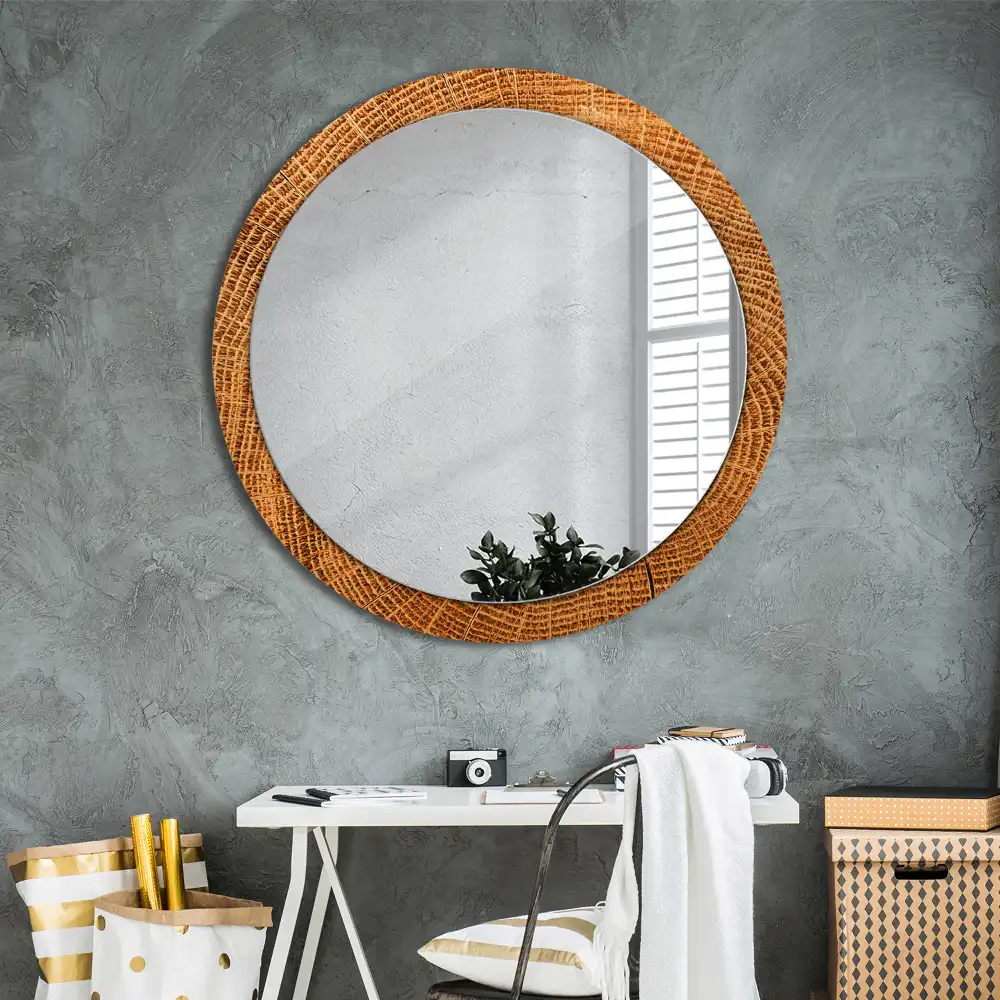 Miroir rond cadre avec impression bois de chêne