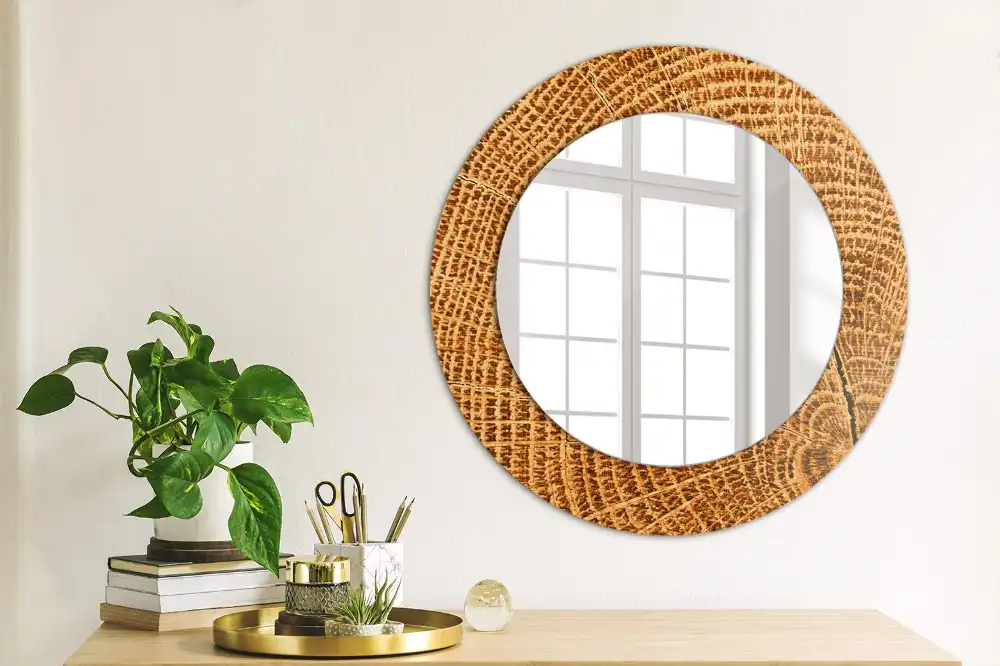 Miroir rond cadre avec impression bois de chêne