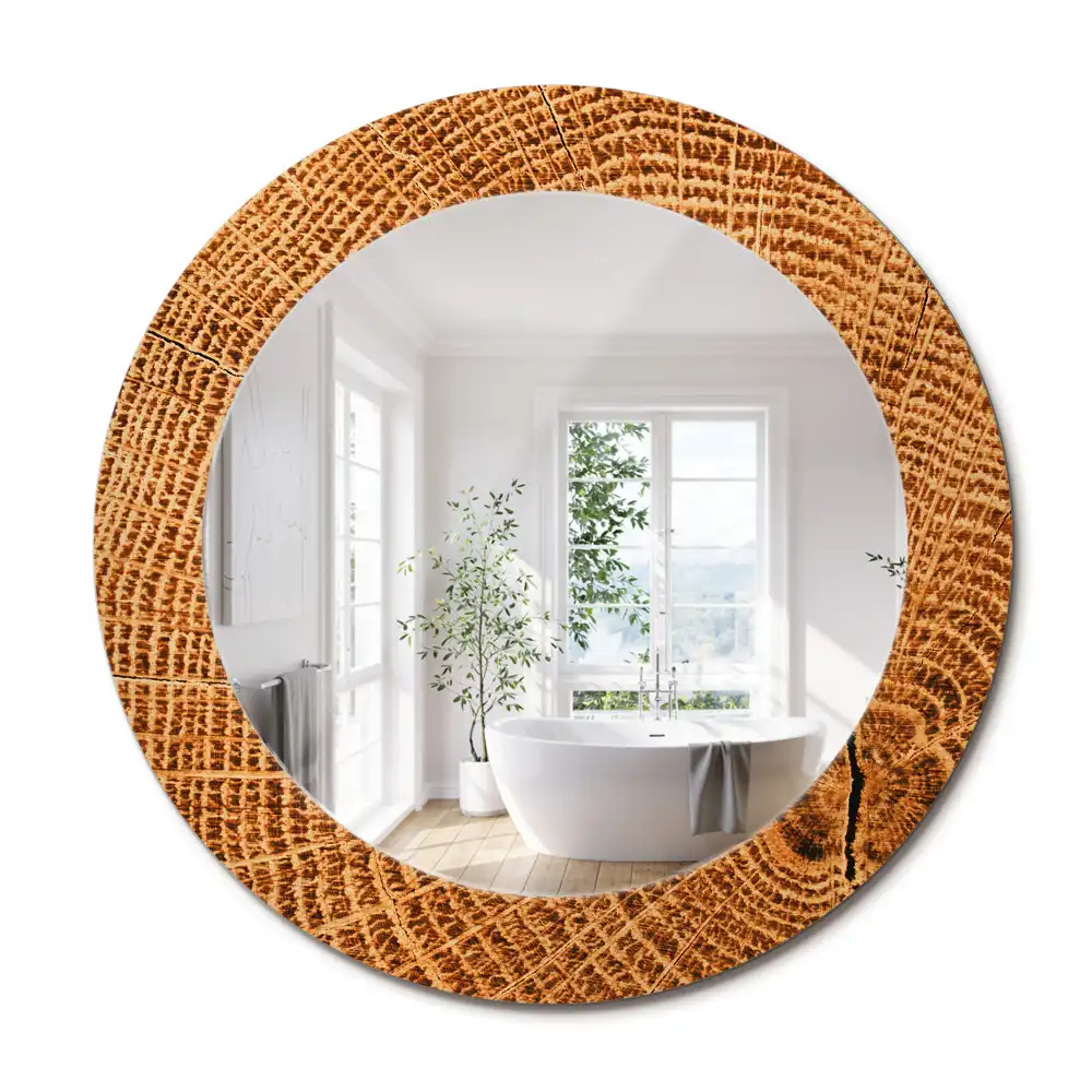 Miroir rond cadre avec impression bois de chêne