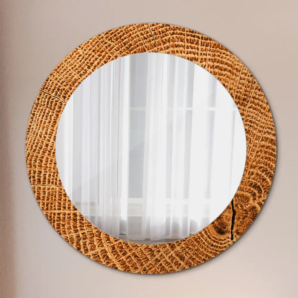 Miroir rond cadre avec impression bois de chêne