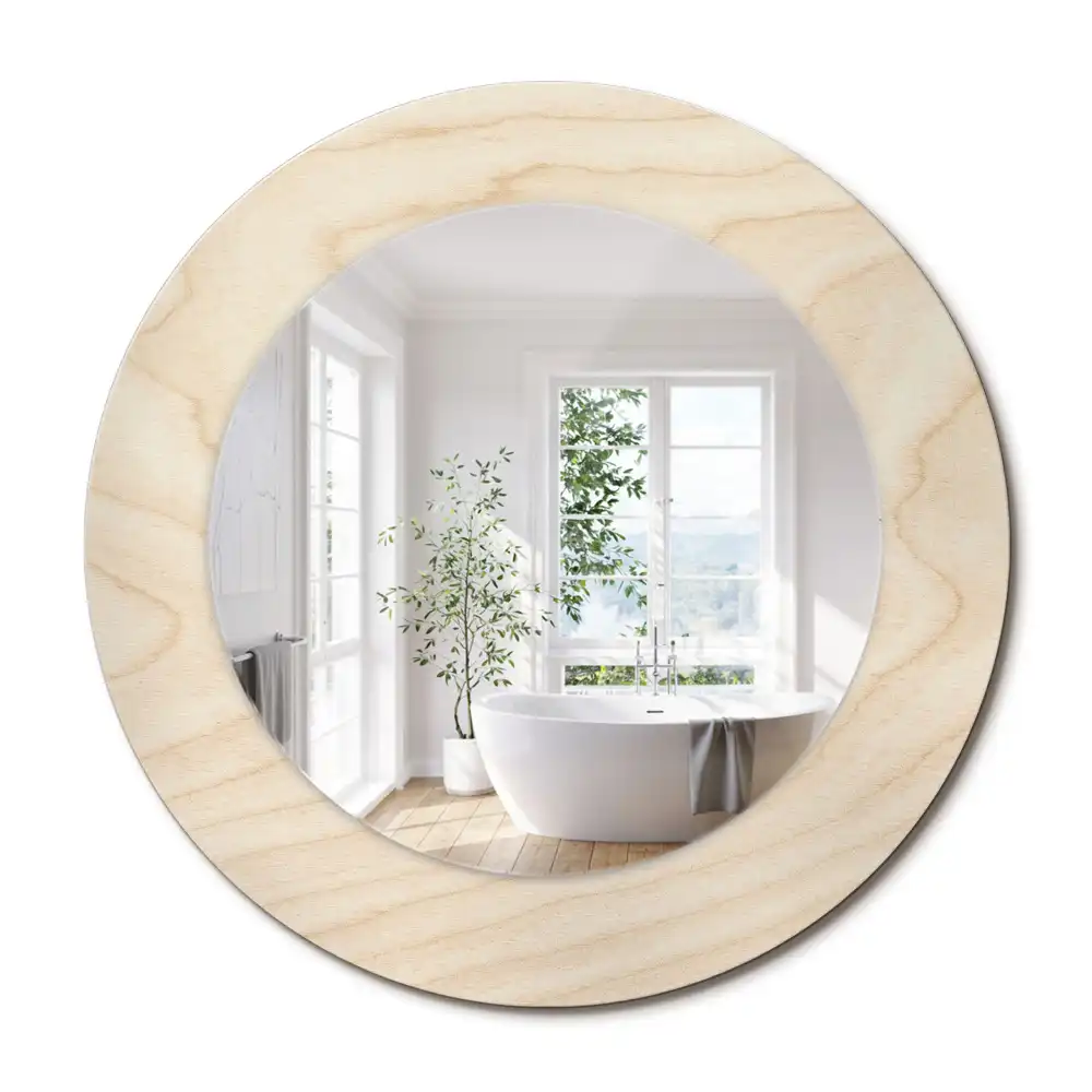 Miroir rond cadre avec impression bois clair