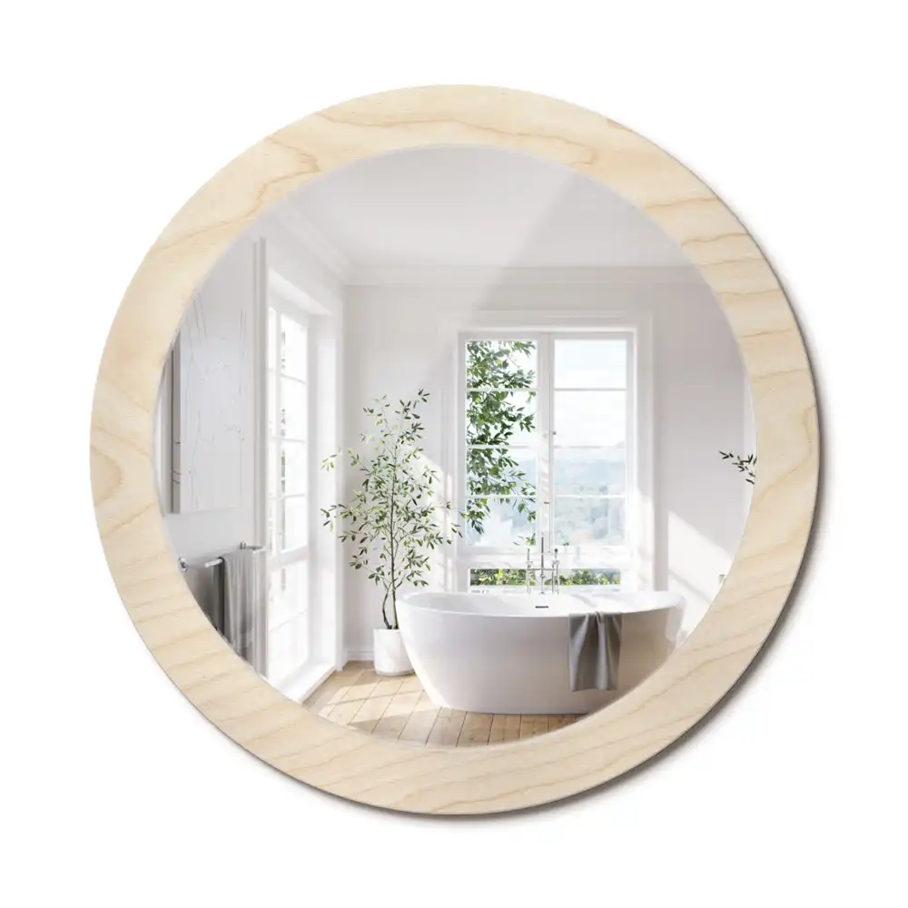 Miroir rond cadre avec impression bois clair