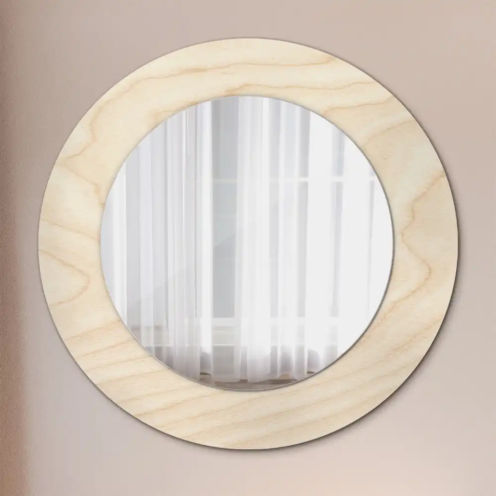 Miroir rond cadre avec impression bois clair