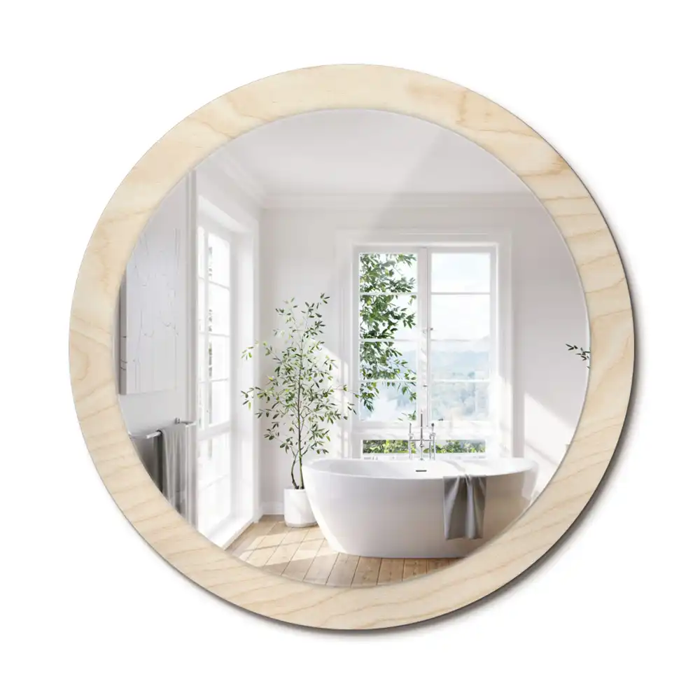 Miroir rond cadre avec impression bois clair