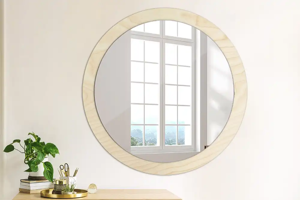 Miroir rond cadre avec impression bois clair