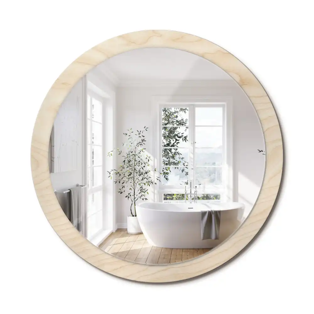 Miroir rond cadre avec impression bois clair