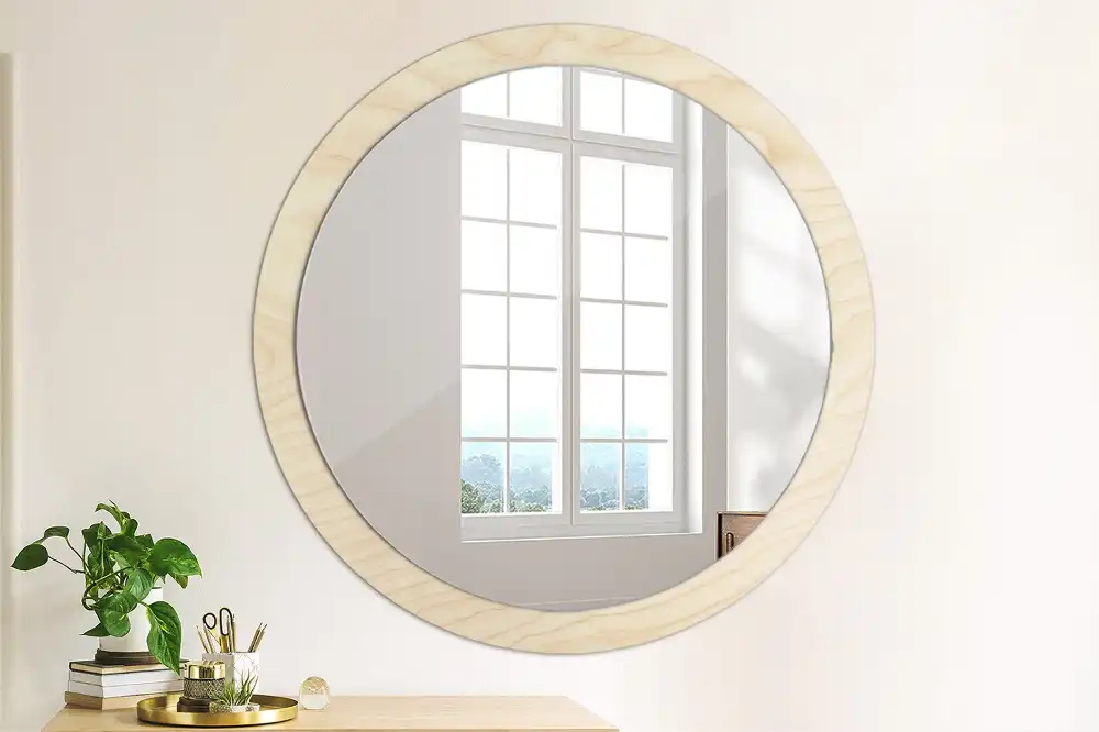 Miroir rond cadre avec impression bois clair