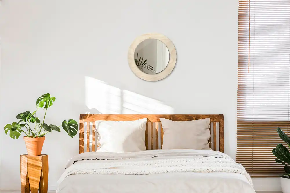 Miroir rond cadre avec impression bois clair