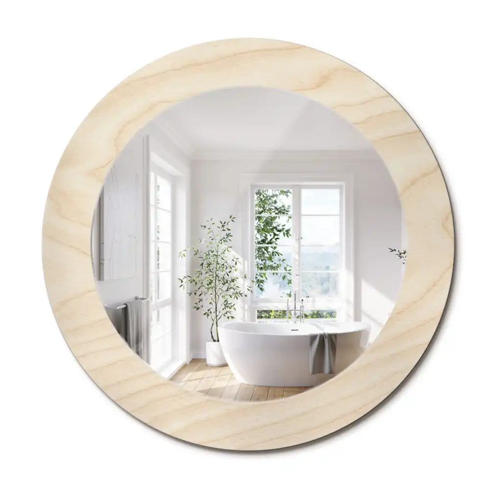 Miroir rond cadre avec impression bois clair