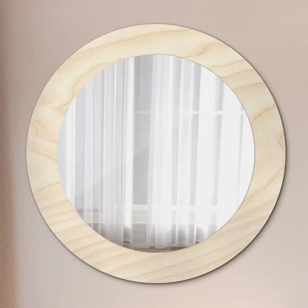 Miroir rond cadre avec impression bois clair