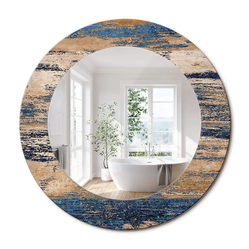 Miroir rond cadre avec impression bois abstrait