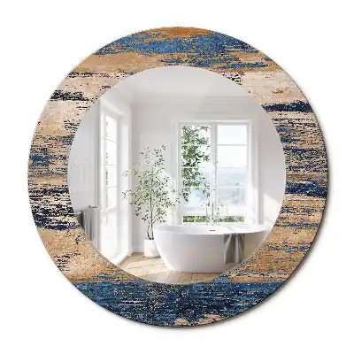 Miroir rond cadre avec impression bois abstrait