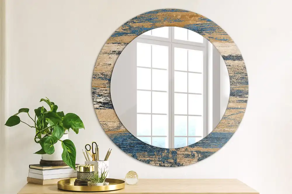 Miroir rond cadre avec impression bois abstrait
