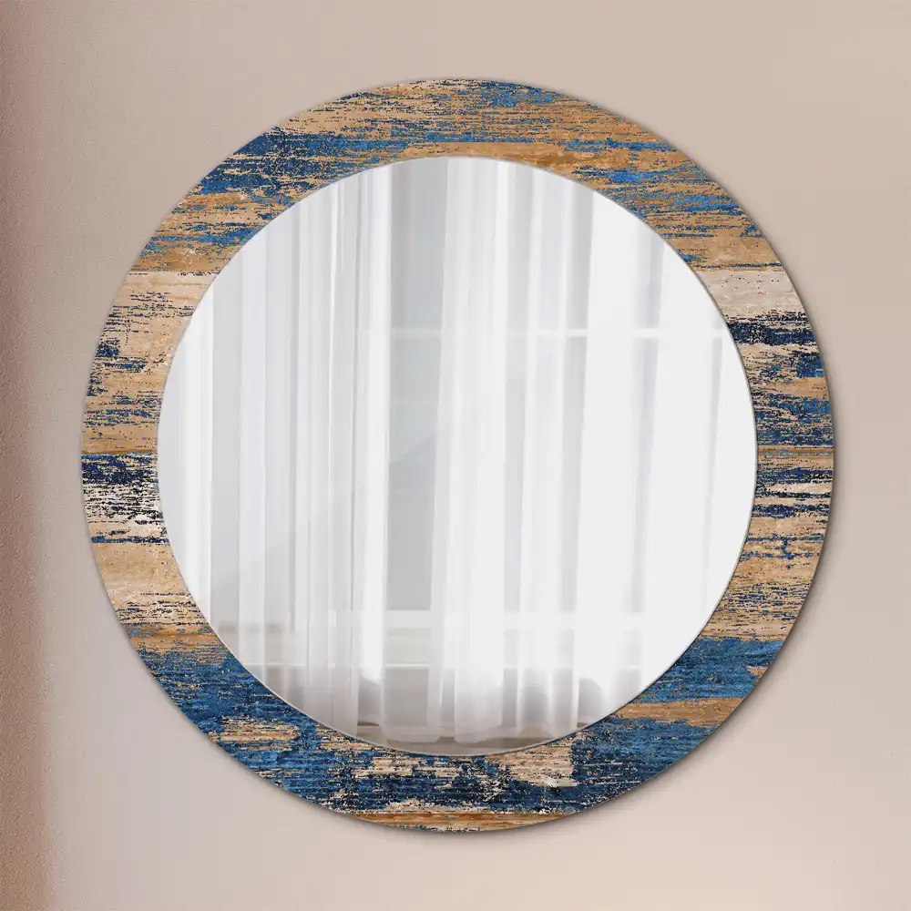 Miroir rond cadre avec impression bois abstrait