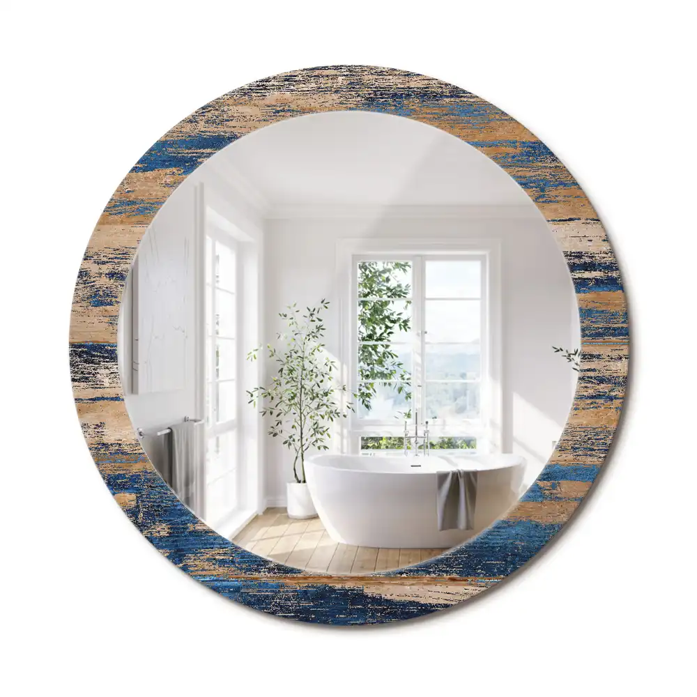 Miroir rond cadre avec impression bois abstrait