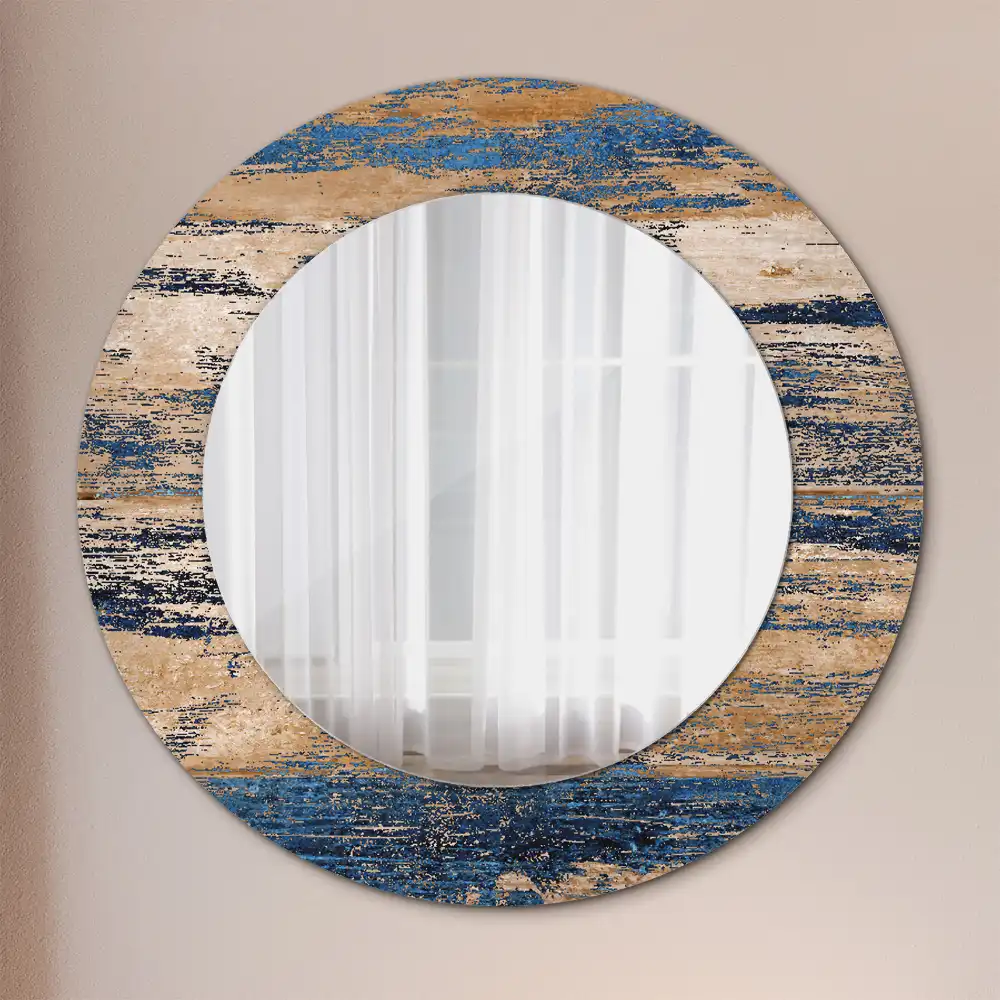 Miroir rond cadre avec impression bois abstrait