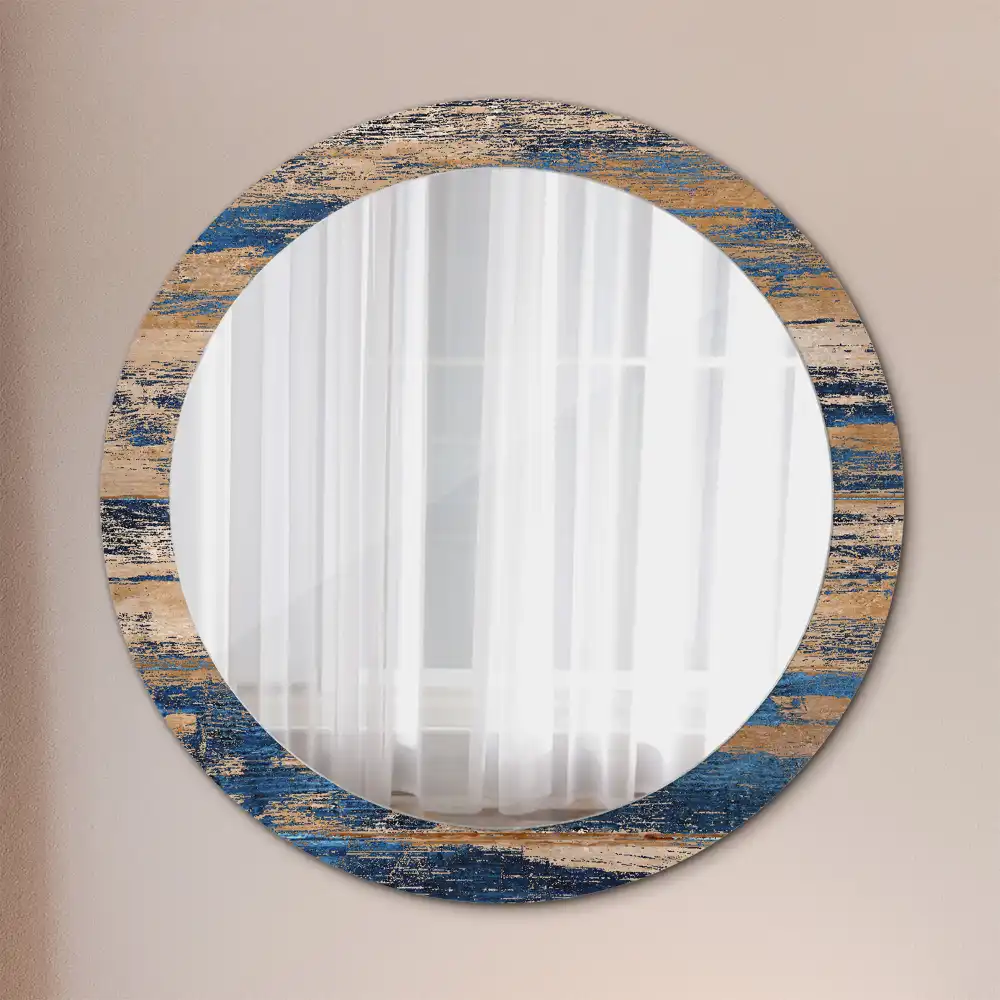 Miroir rond cadre avec impression bois abstrait