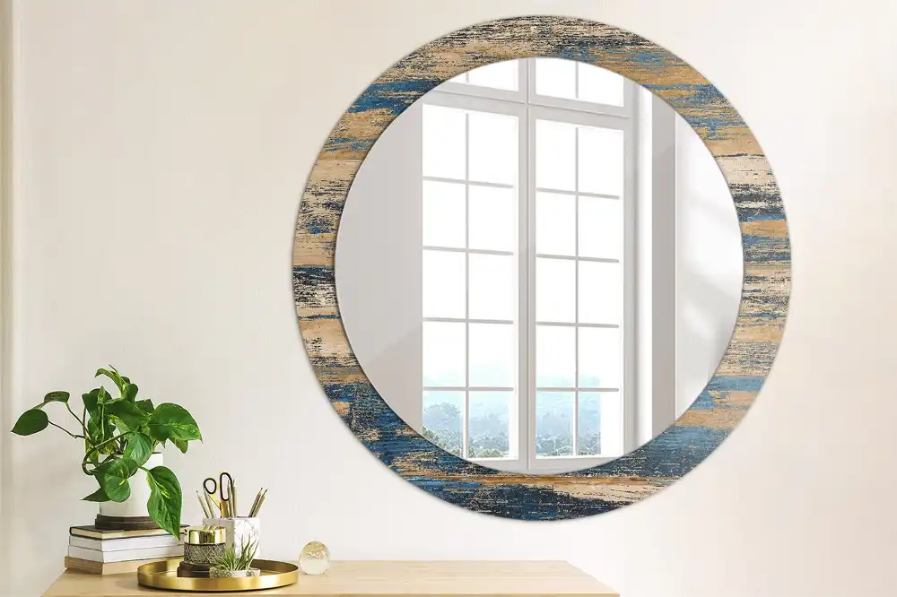 Miroir rond cadre avec impression bois abstrait