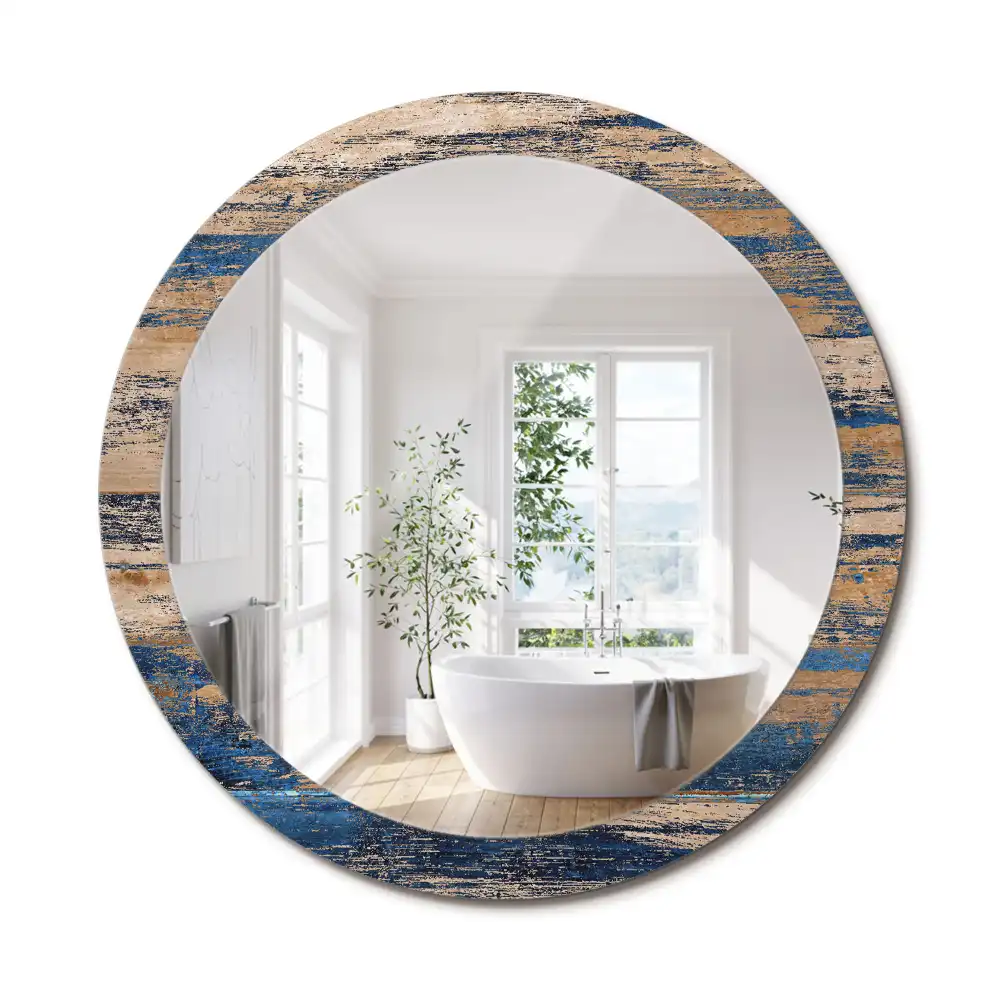 Miroir rond cadre avec impression bois abstrait