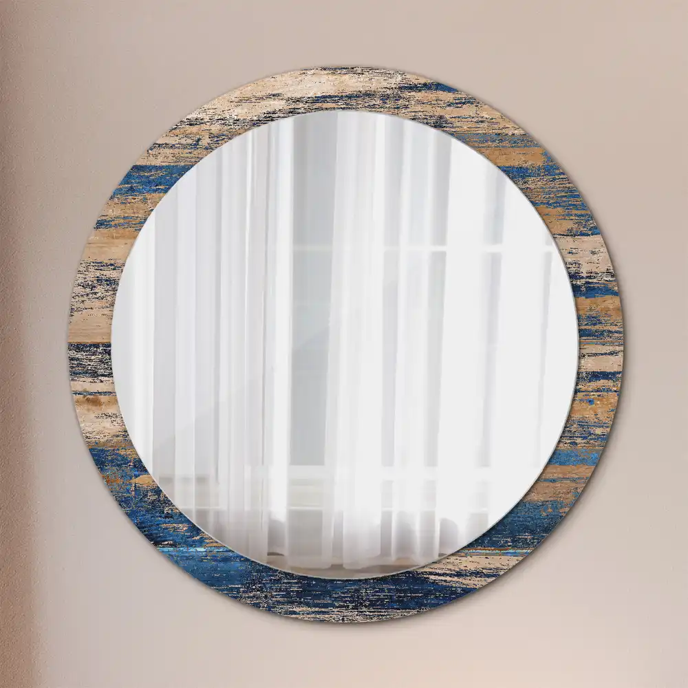Miroir rond cadre avec impression bois abstrait