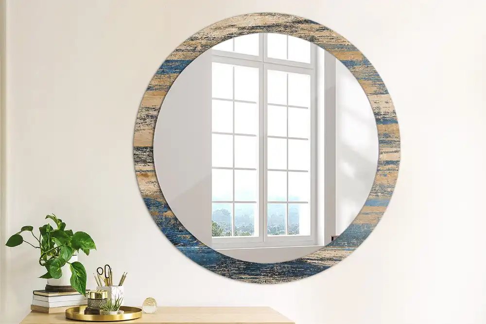 Miroir rond cadre avec impression bois abstrait