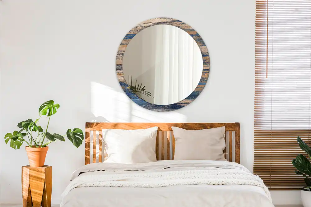 Miroir rond cadre avec impression bois abstrait