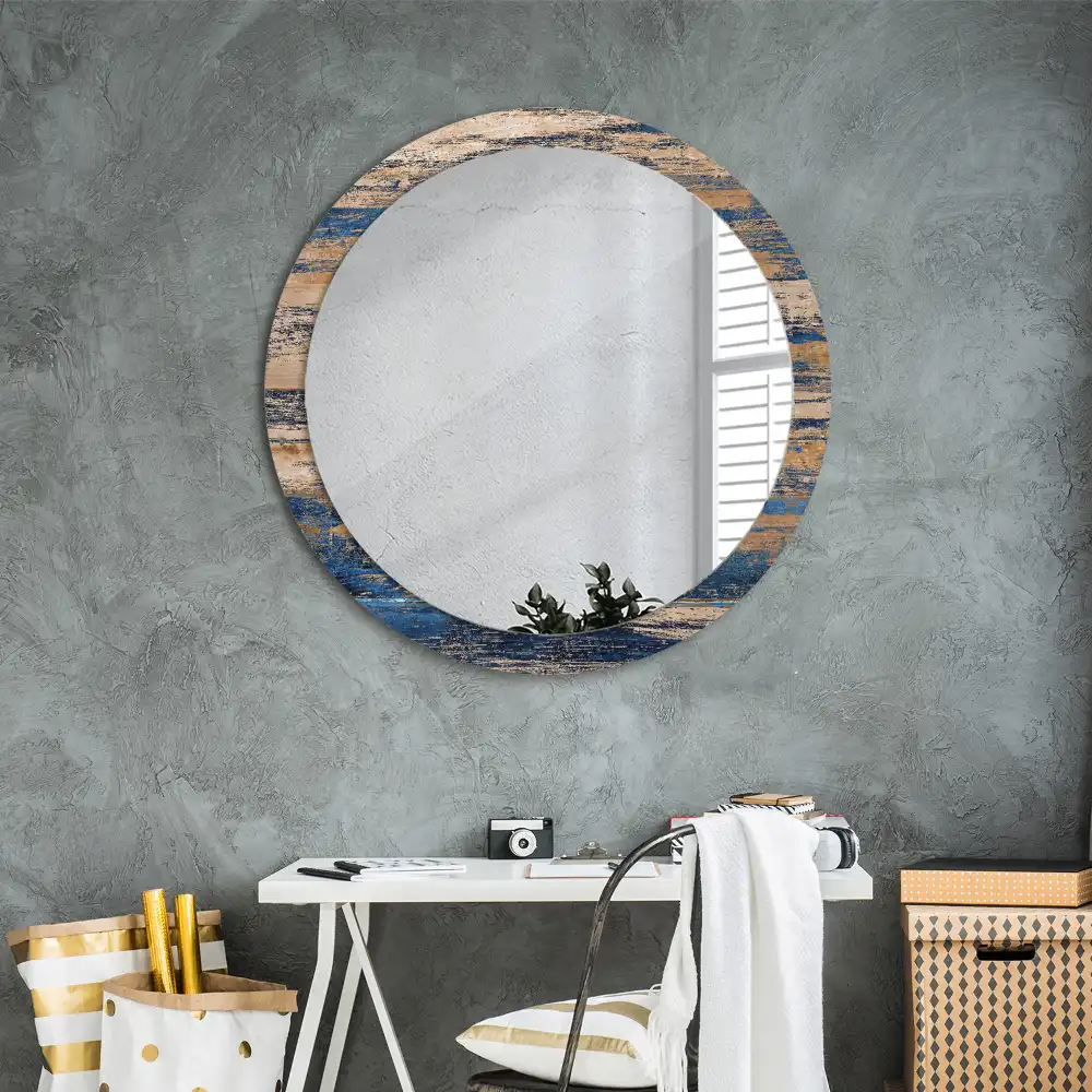 Miroir rond cadre avec impression bois abstrait