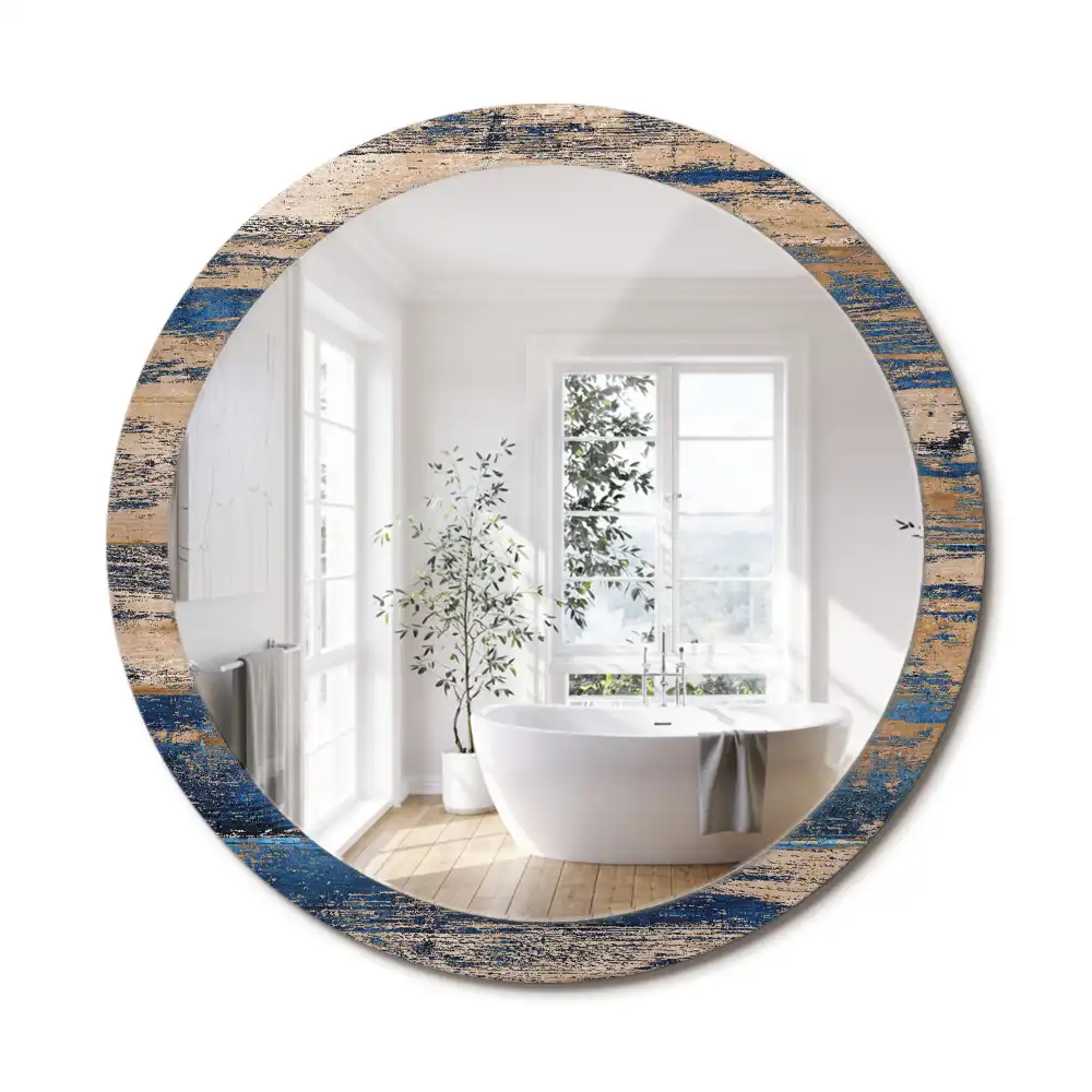 Miroir rond cadre avec impression bois abstrait