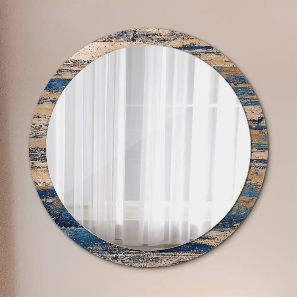 Miroir rond cadre avec impression bois abstrait