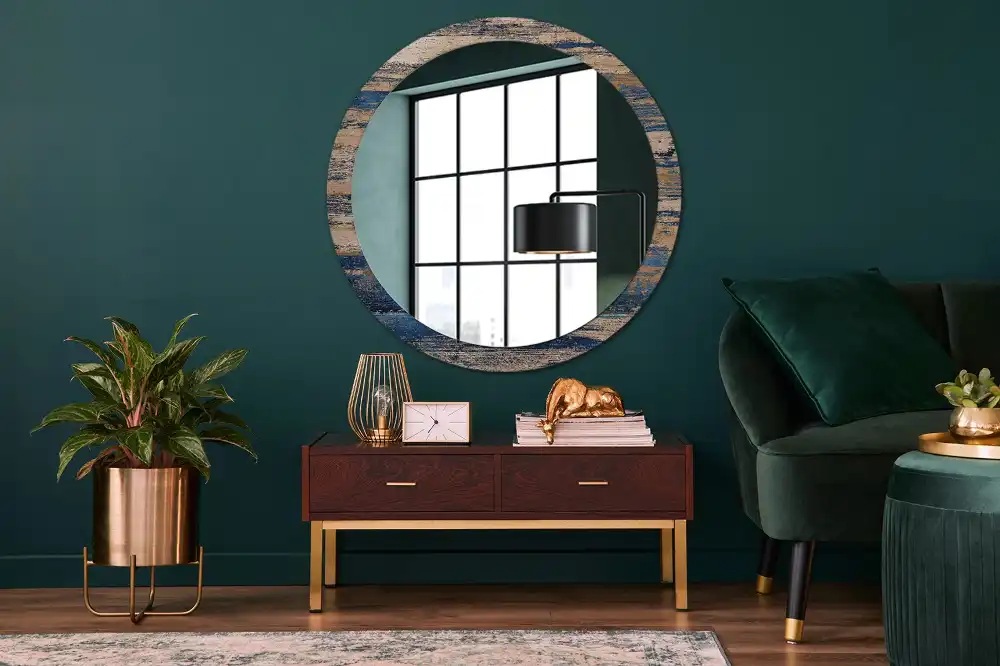Miroir rond cadre avec impression bois abstrait