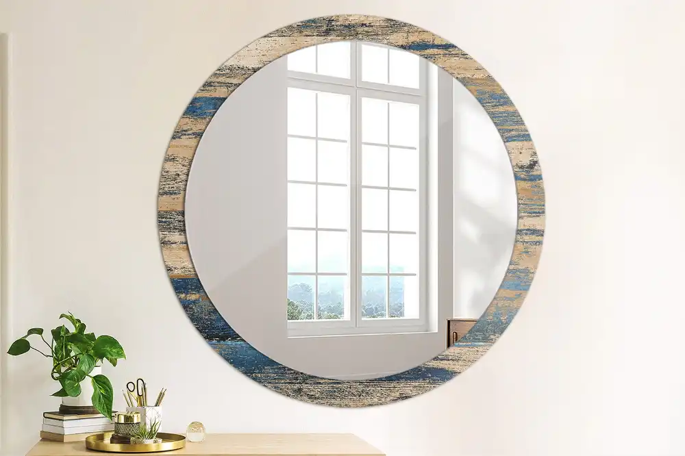 Miroir rond cadre avec impression bois abstrait