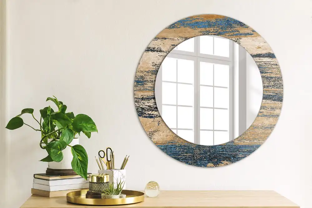 Miroir rond cadre avec impression bois abstrait