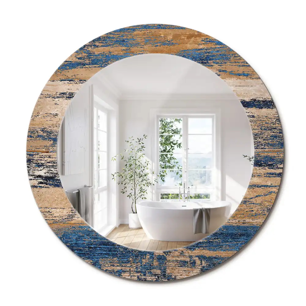 Miroir rond cadre avec impression bois abstrait