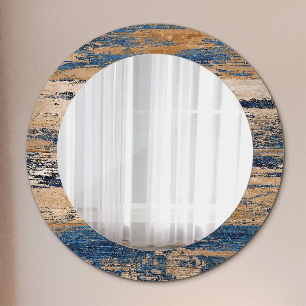 Miroir rond cadre avec impression bois abstrait