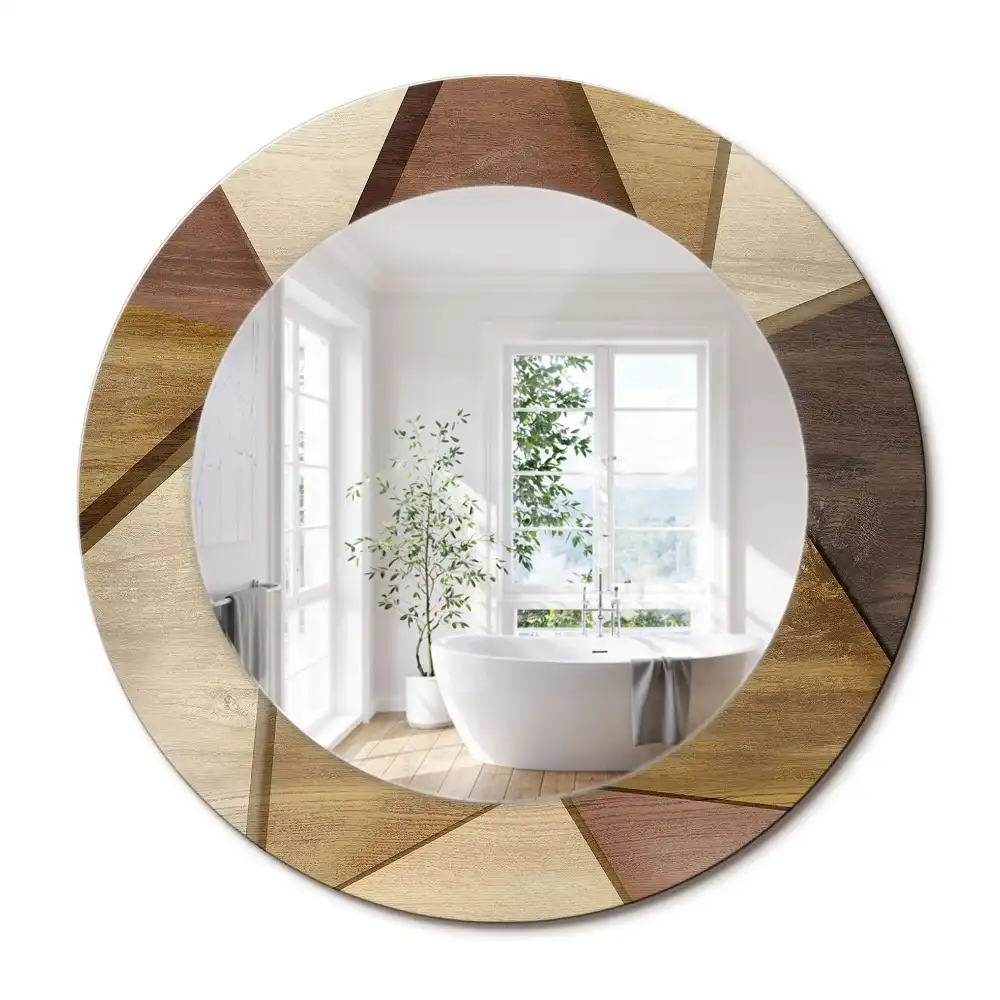 Miroir rond avec décoration bois géométrique 3D