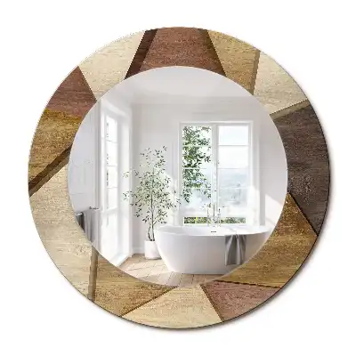 Miroir rond avec décoration bois géométrique 3D
