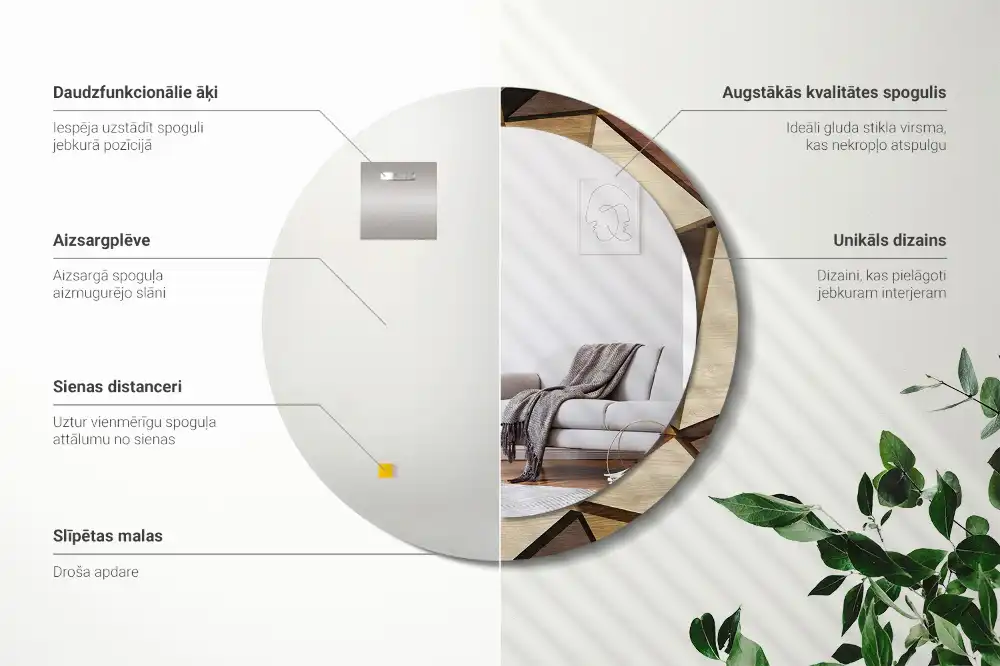 Miroir rond avec décoration bois géométrique 3D