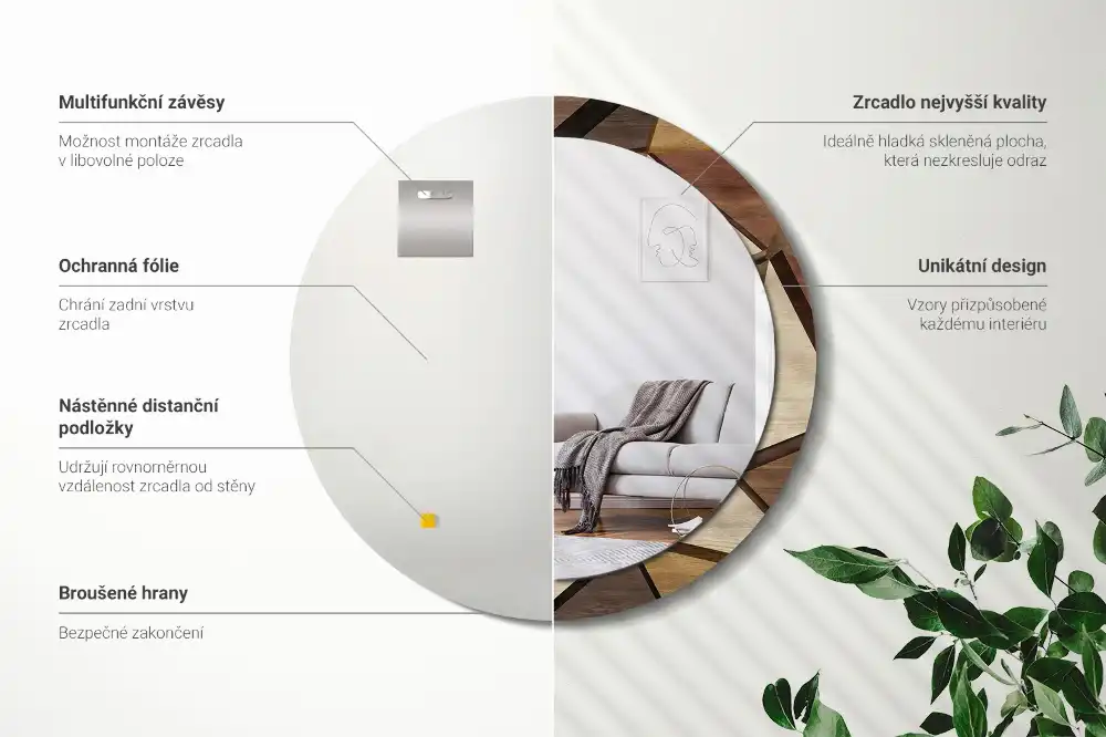 Miroir rond avec décoration bois géométrique 3D
