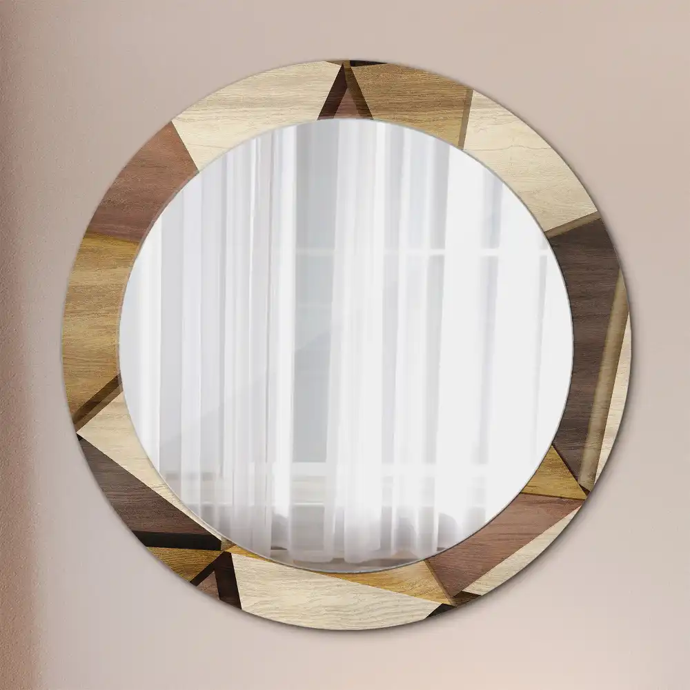Miroir rond avec décoration bois géométrique 3D