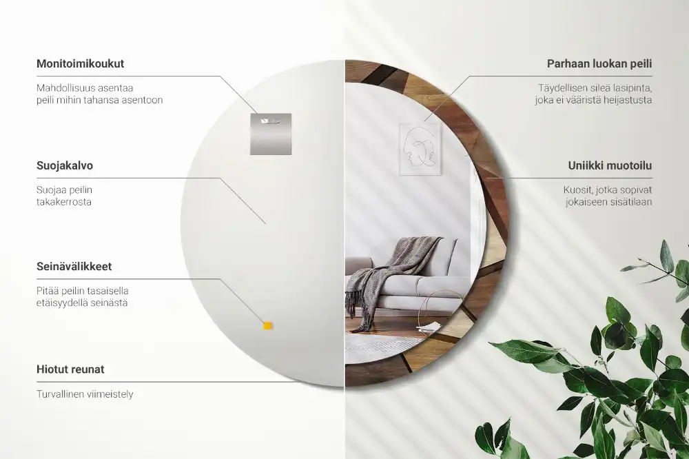 Miroir rond avec décoration bois géométrique 3D
