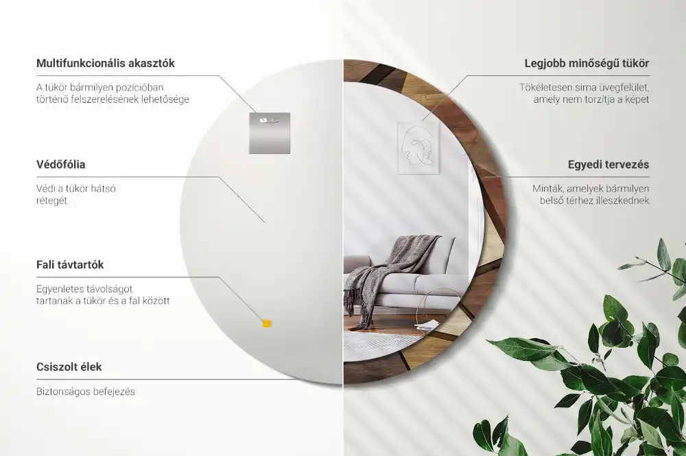 Miroir rond avec décoration bois géométrique 3D