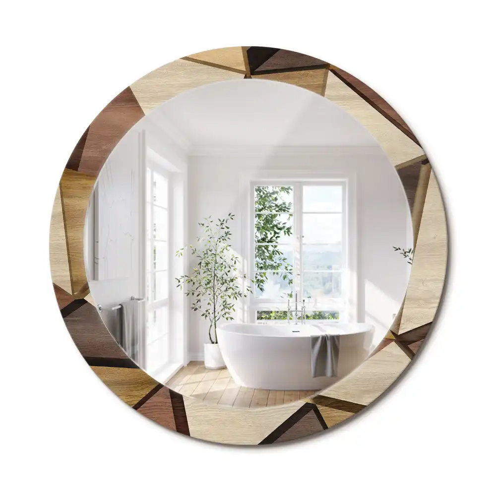 Miroir rond avec décoration bois géométrique 3D
