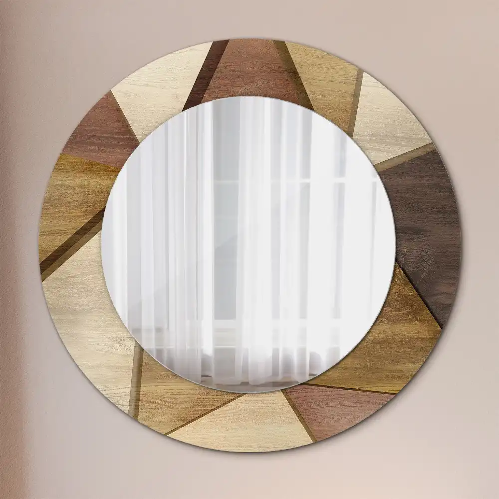 Miroir rond avec décoration bois géométrique 3D