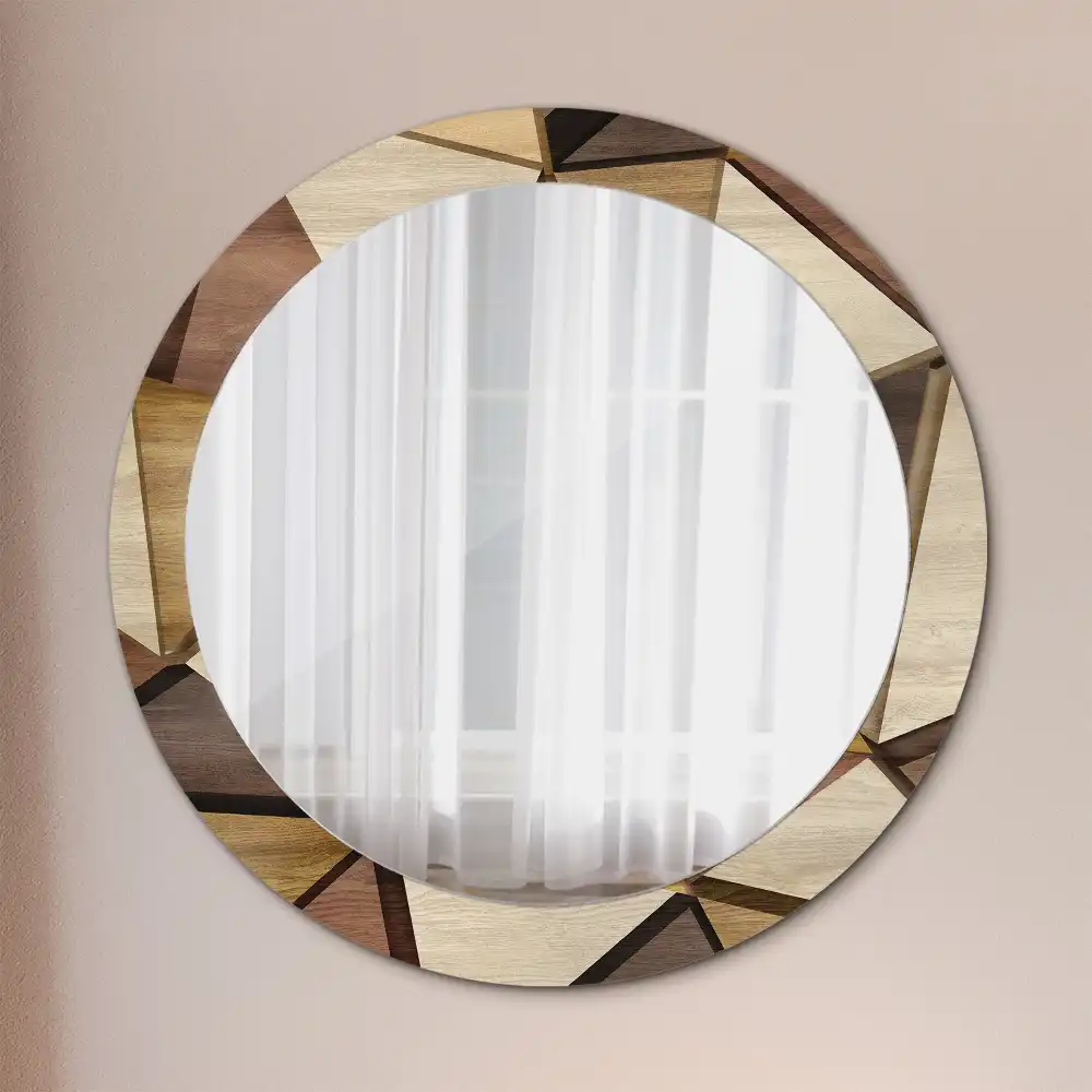 Miroir rond avec décoration bois géométrique 3D