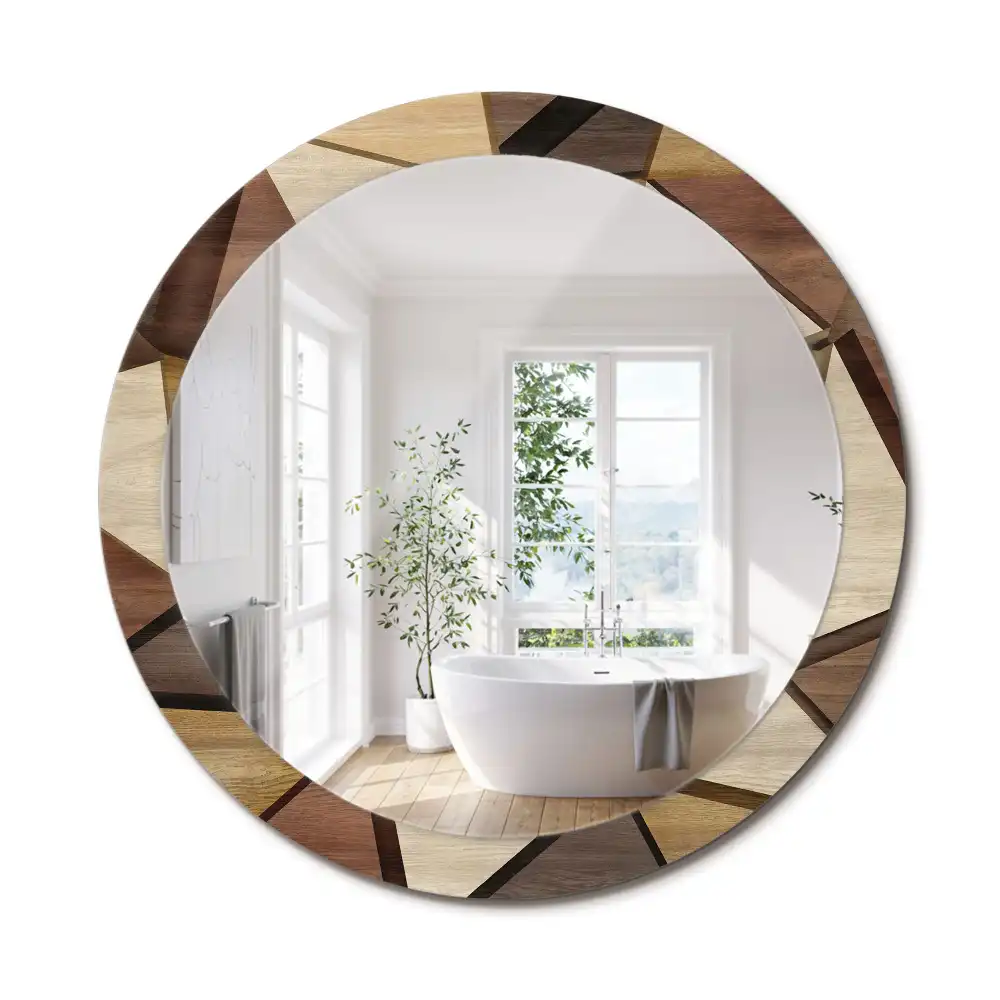 Miroir rond avec décoration bois géométrique 3D