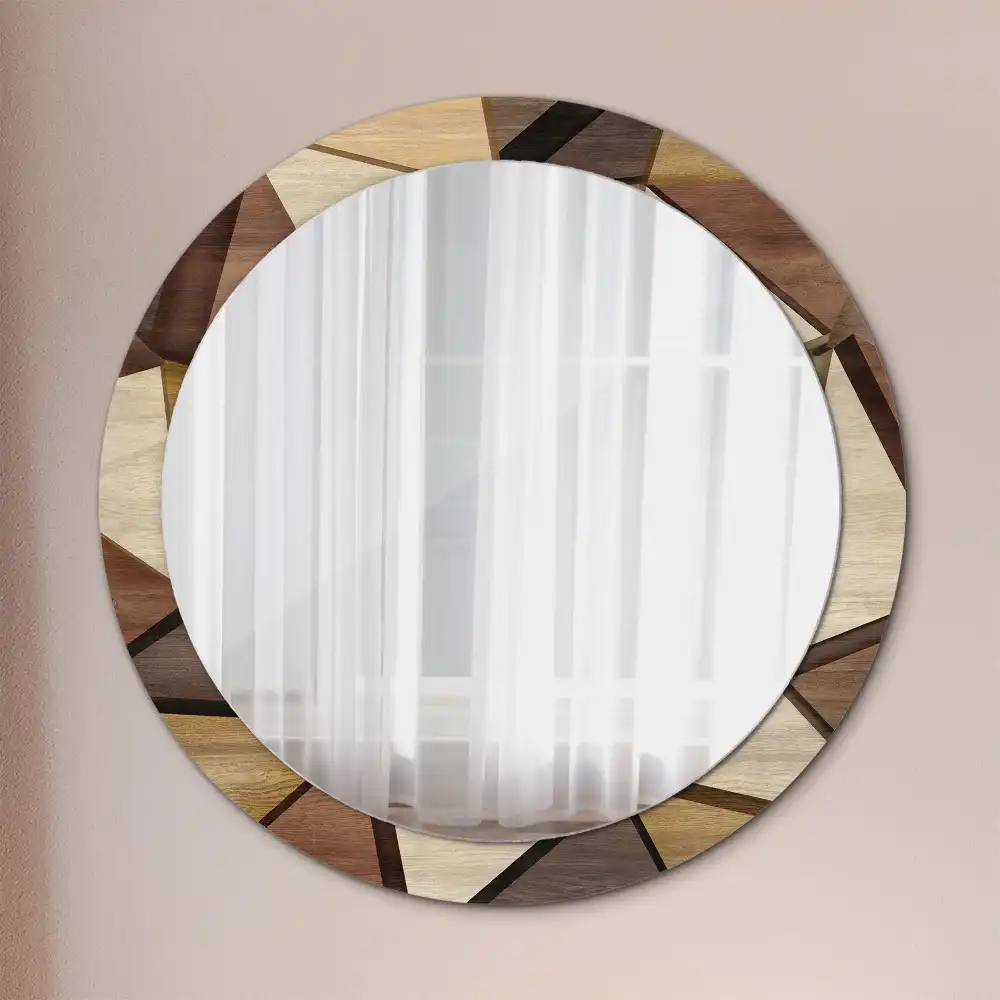 Miroir rond avec décoration bois géométrique 3D